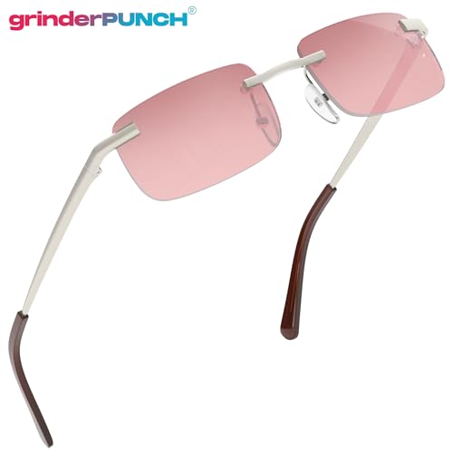 Image of grinderPUNCH Small Slim 90's Popular Nineties Rectangular Sunglasses Clear Rimless Eyewear