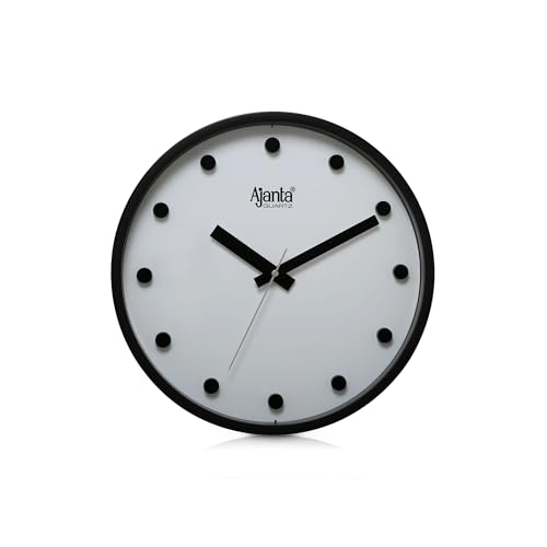 Image of Ajanta Luxury White Wall Clock 2457-12 Inch - Elegant Silent Sweep Quiet Mechanism - Modern Glossy Home Decor