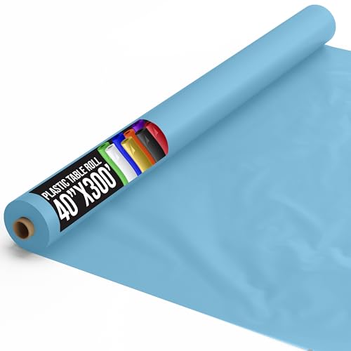 Exquisite Party Solids Sky Blue Plastic Table Cover Roll 40" X 300' Table Cloth Plastic Cover Roll - Premium Q