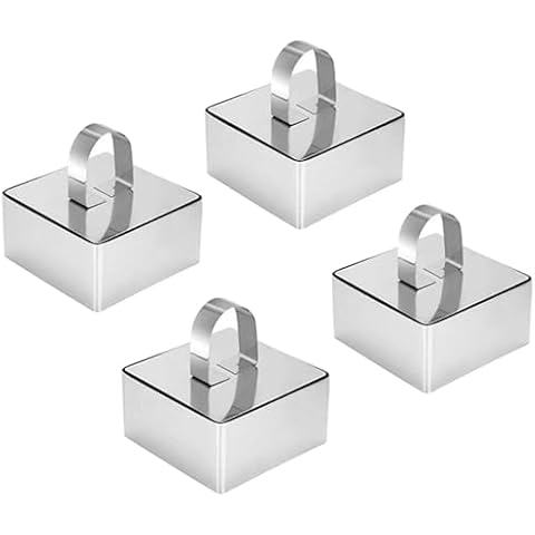 Uncle Jack Square Food Ring Molds Sets for Cooking, Stainless Steel Mousse Cake Rings Forming Rings with Pusher,4 Pack 2 3/8 inch Cover
