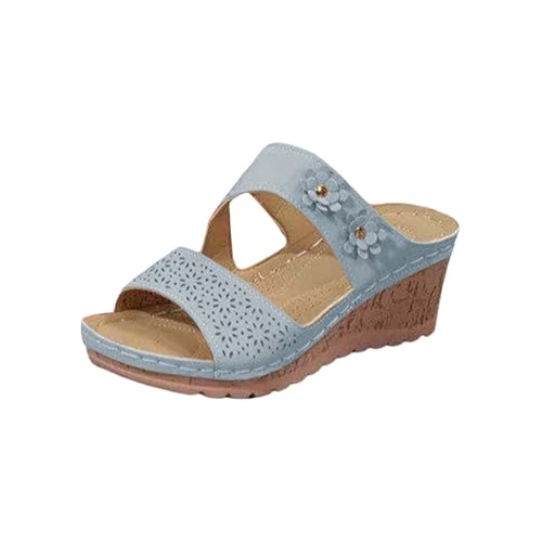 YIzdegg sandaler damer tjock platå – sandaletter kilklack tofflor öppna tår sandaletter halkfria sandaler lätta ventilerande tofflor fritid tofflor sommarskor för strandsemester, blå, 41