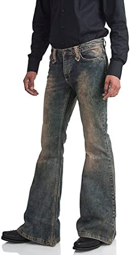 Men's Vintage Flared Leg Denim Jeans Classic Patchwork Bell Bottom Denim Pants4