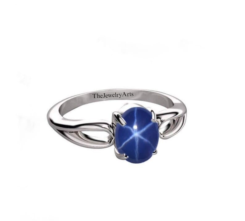 Vintage Star Engagement Ring for Women – Blue Star Sapphire in 925 Sterling Silver, Promise Ring