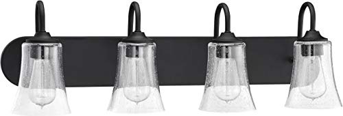 🛒 Crazy Deals Craftmade 50404-FB Gwyneth Clear Seedy Glass Vanity Bath Lighting, 4-Light 400 Watts, Flat Black