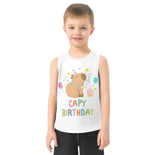 Birthday Party Cute Capybara White Boys Tank Top Sleeveless Quick Dry Athletic T-Shirts 3-10T2