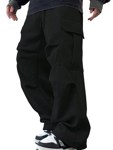 ZAFUL Men's Casual Cargo Pants Hiking Pants Workout Drawstring Jogger Sweatpants Athletic Pants Pocket 0-Black S