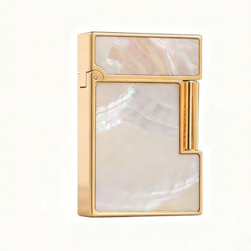 Encendedor corto con tapa abatible, cuerpo de latón dorado