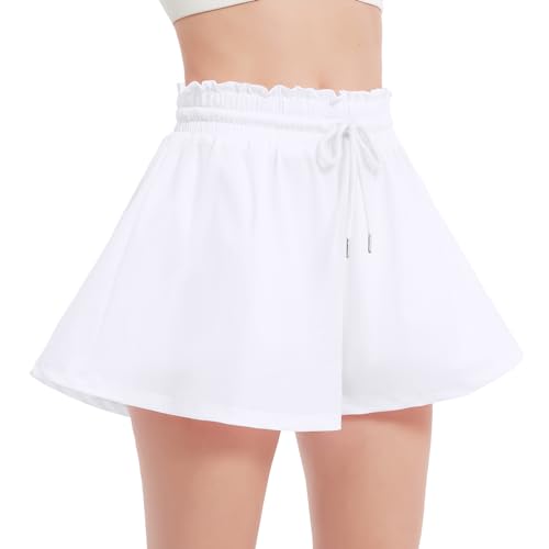 EXARUS Girls Butterfly Shorts Flowy Cheer 2 in 1 Athletic Flutter Tennis High Waisted with Pockets Dance Preppy 6-14Y2