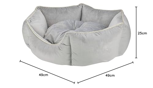 Image of PetLux Velvet Pet Smile Super Soft Reversible Bed for Indoor Cats, Dog Bed for Puppy and Kitty Round Bed, Sofa Basket for a Dog & Cat | Pet Bed With Pillow (S, Grey)