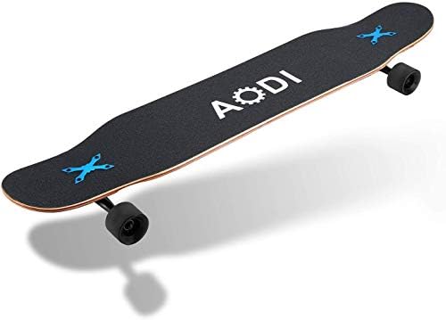 AODI 46 inch Freeride Longboard Skateboard - Complete Cruiser Skateboards Canadian Maple Double Kick Concave Dance Board with LED Wheels for Cruising, Carving, Downhills