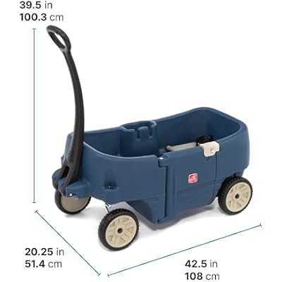 Step2 Wagon for Two Plus, Kids Ride On Toy, Stroller Substitute, Includes Seat Belts, Made of Durable Plastic, Max Weight 75 lbs., For Toddlers 1.5-5 Years Old, Denim Blue
