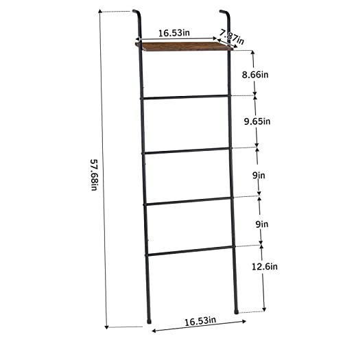 Caduke Blanket Ladder Towel Ladder For Bathroom Blanket Ladder With Shelf Ladder Blanket Holder For Living Room Farmhouse 5-Tier Wall-Leaning Ladder Shelf Metal Quilt Rack, Black And Brown #TOP5
