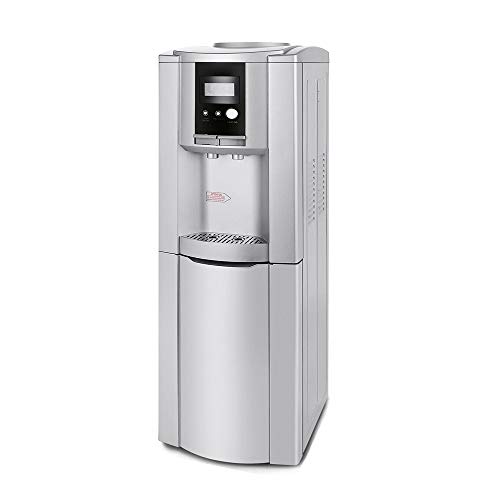 Silver Electric Hot Cold Water Cooler Dispenser Top Loading Freestanding 5 Gallon Storage Cabinet Home Electric Countertop Office Plastic Stainless Steel 12" W x 11.81" D x 38.58" H