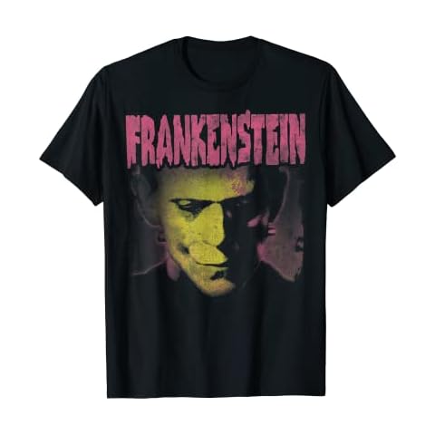 Universal Monsters Frankenstein Pink Splatter Portrait T-Shirt Cover