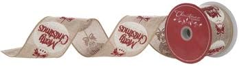 Merry Christmas Ornament Wired Edge Burlap Ribbon Diy 2.5 inch