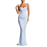 Cocktailkleid Damen Slim Fit Sommerkleid Spaghettiträger Trägerkleid