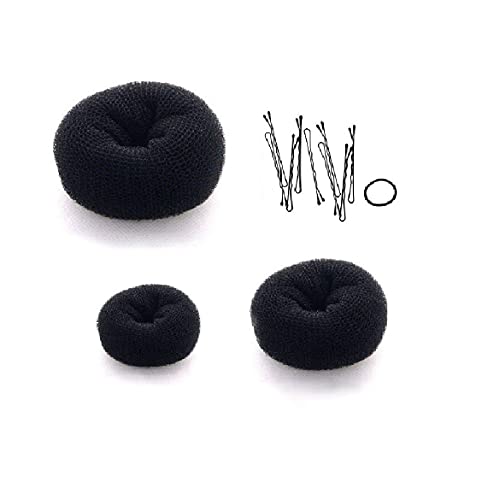 Beaute Galleria 3 Pieces Hair Donut Bun Maker Ring Style Mesh Chignon Ballet Sock Bun (Large, Medium, Small) (Black)