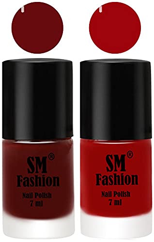 Image of Long Lasting Nail Polish | Nail Paint Combo 7 ml Each) - Set of 2 Wine Red-Light Red