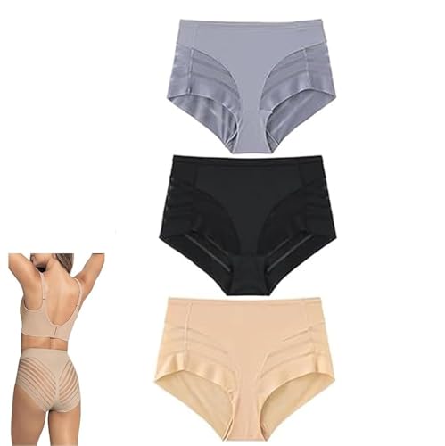 Genérico Ropa Interior de Seda Helada para Mujer, Moldeadora de Abdomen sin Costuras y glúteos, Bragas Moldeadoras de Cintura Alta. (A+3PCS,S)