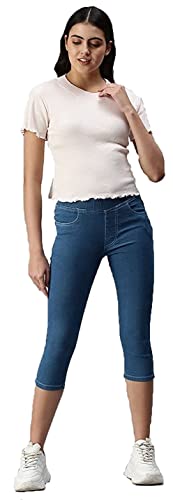 Image of ADBUCKS Womens Slim Fit Denim Lycra Stretchable Capri Mid Rise with Elasticated Waistband (Multi Color & Plus Size Also Available)