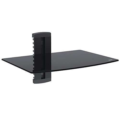 VonHaus 1x Floating Wall Shelf with Strengthened Tempered Glass - Adjustable - Black - DVD Players/Cable Boxes/Games Consoles/TV Accessories