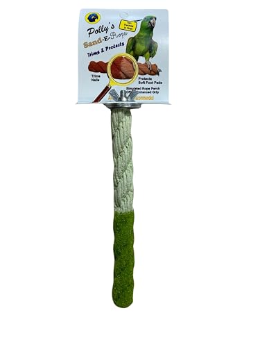 Polly's Sand-E-Rope Safety Bird Perch Toy-Trims Nails & Beak-Promotes Healthy Feet-Safe Non-Toxic-Bird Supplies for Bird Cages (Green, Small)