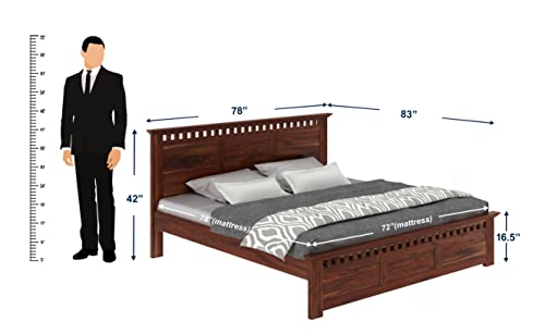 Image of WOODLAB Furniture Solid Sheesham Wood King Size Bed for Bedroom Without Storage Wooden Double Beds for Living Room Honey Finish Cot Bed Furniture