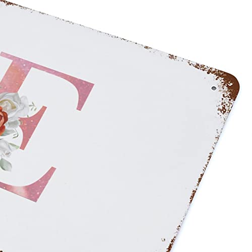 Plaque en métal lettre E : déco murale vintage rose aquarelle durable