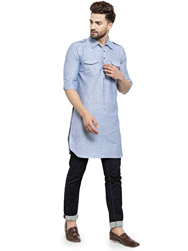 Image of Enchanted Drapes Light Blue Cotton Men's Pathani Kurta(XS to 7XL)