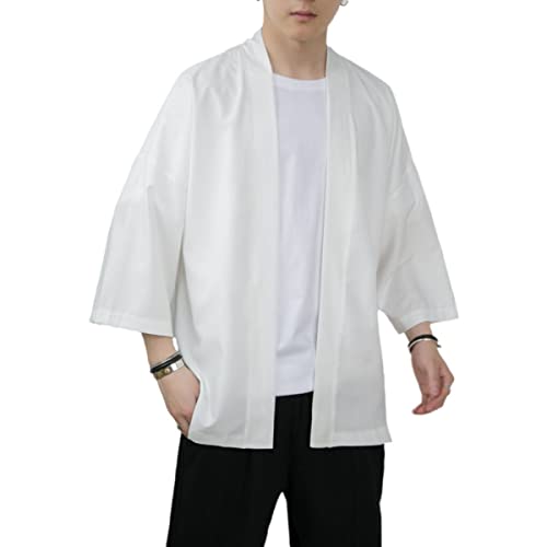 Men's Japanese Haori Jacket Kimono Noragi Cardigan 3/4 Sleeve Casual Happi Coat3