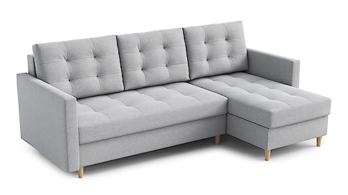 Ecksofa “DIVO” mit Schlaffunktion und Bettkasten - Sofa Bettsofa Couch L form 3 Sitzer Schlafsofa Schlafcouch - Eckcouch Möbel für Wohnzimmer 224 x 144 x 95 cm. Sofabett - Liegefläche: 202 x 140 cm