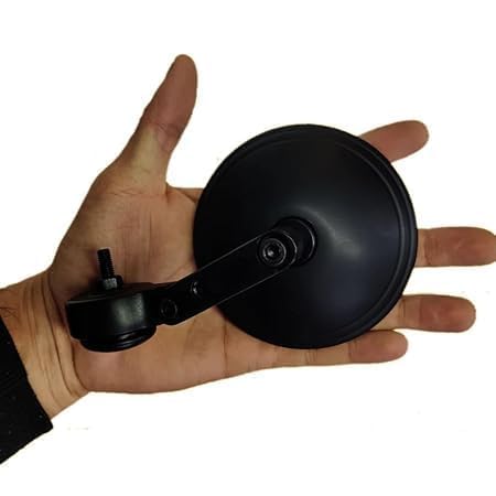 Image of Premium Handlebar End Mirror, Black, Fits For New Classic Reborn /Meteor /Hunter /New Bullet-350 /Interceptor /Continental GT 650 /Super Meteor 650, Rear View, Round, Stylish