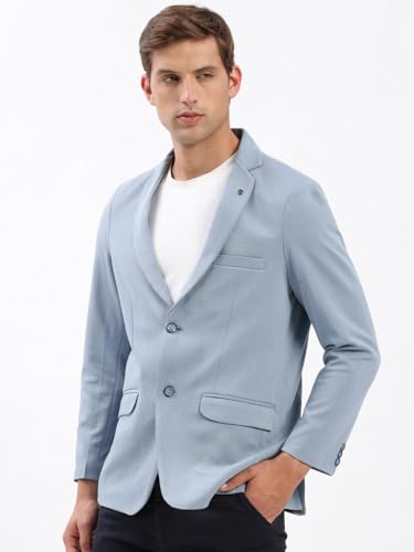 Image of SHOWOFFFF Men Solid Single Breasted Casual Blazer | Notched Lapel Full Sleeves Cotton Blazer for Mens | Slim Fit Regular Length Blazer for Men's