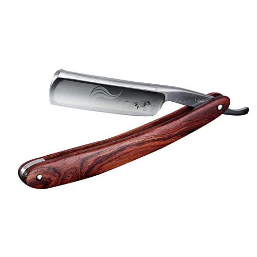 Straight Razor Shaving Kit with Leather Case, SHAVE READY Straight Edge Razor Blade Natural Wood Scale â€“ Sharp, High Hardness Carbon Steel Barber Cutthroat Razor Knife Vintage Classic Shaver for Men, Barber Approved, Best Gift
