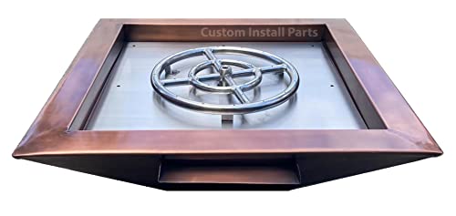 24 Inch Square Hammered Copper Metal Outdoor Propane or Natural Gas Fire Pit with Waterfall Fountain Water Stream Feature