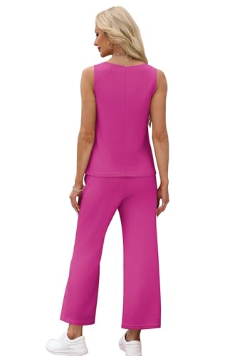 Image of SAMPEEL Two Piece Sets for Women Summer Outfits Beach Vacation Clothes Wide Leg Crop Pants