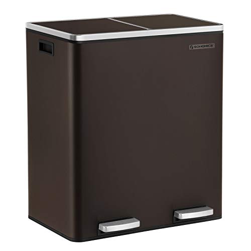 SONGMICS Trash Garbage Can, 16 Gal (60L) Rubbish, Metal Step Bin, with Dual