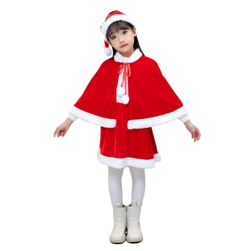 ITODA Red Christmas Shawl Hooded Cape Children Soft Santa Claus Cape Cosplay Costume Short Xmas Cloak Velvet Santa Shawl Xmas Outfit Winter Outwear for Girls - Image 3