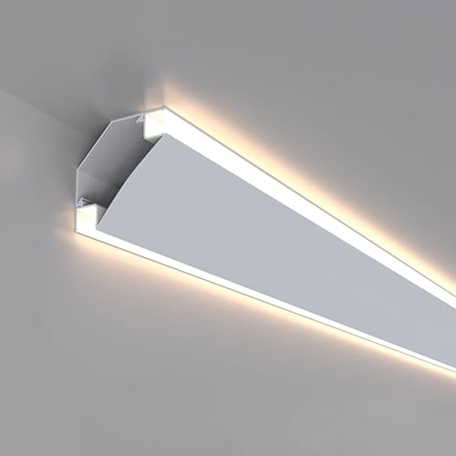 Moldura Iluminacion Difusor de Luz LED con Cubierta, Moldura de Techo Decorativa don Iluminación Indirecta LED, Riel Decorativo para Bañador de Pared con Revestimiento de Aluminio y Cubierta de Luz Do