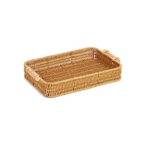 Bandeja de almacenamiento rectangular pequeña en ratán plástico con asas 2