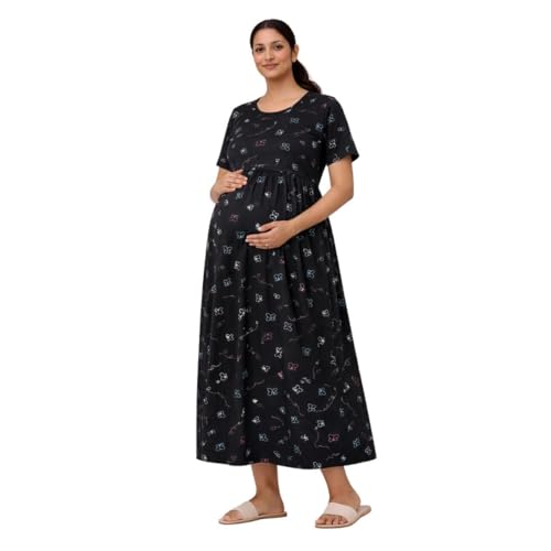 Image of Zero Clothing Feeding Dress for New Moms | Cotton Maternity Nighty | Zipless Feeding Dresses for Women | Pregnancy & Nursing Wear