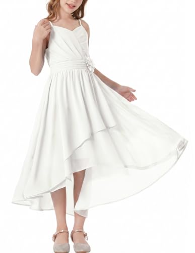 GRACE KARIN Girls White Party Dresses Size 10 Tween Chiffon Long Flower Bridesmaid Wedding Dress Fancy Formal Easter Dress
