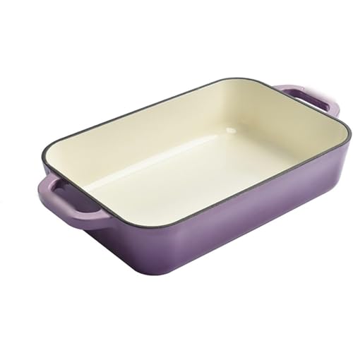 Refoya グラタン皿 両耳ホーロー鍋 耐熱皿 くっつかない 大きめ 大皿 パン皿 青色 スクエア 電子レンジ 食洗機 オーブン対応 サラダ皿 一人用 家族用パスタ皿 多機能皿 家庭用両耳鍋 (パープル)