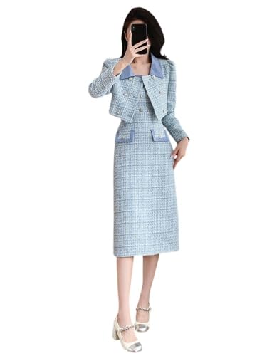 Ensemble en tweed haut de gamme veste et jupe patchwork