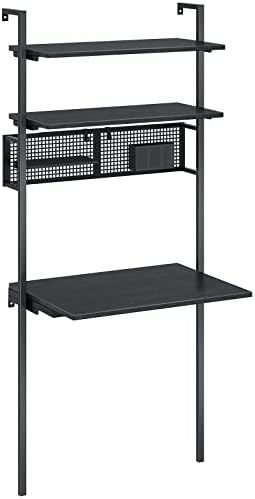 Rolanstar Computer Desk with Shelves, Wall Mounted Desk with Storage Shelf, Industrial Ladder Desk, 3 Tiers Leaning Desk for Small Space, Floating Writing Desk for Home Office, Black