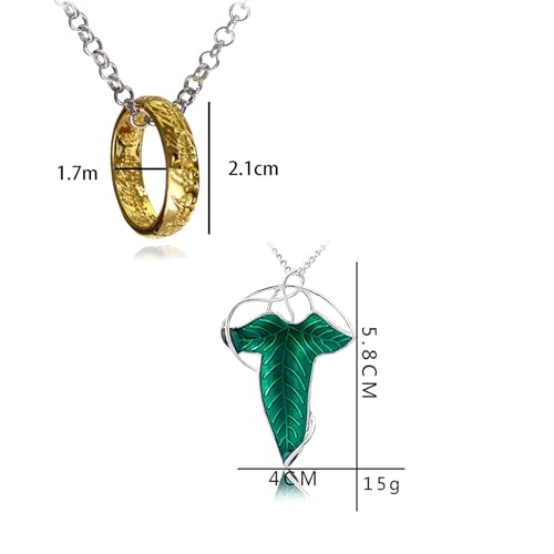 2 Pcs Vintage Green Leaf Elven Earrings Pin Brooch Pendant Chain Necklaces Gold Tone The Ring Necklace The Best Gift for Fans4