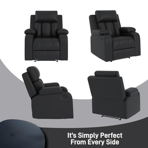 Image of Amazon Brand - Solimo Pinnacle | Single Seater Sofa Recliner | Manual Recliner (Leatherette Black)