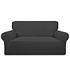 Purefit stretch loveseat sofa slipcoverspandex jacquard non slip soft couch sofa cover washable furniture protector with non skid foam and elastic bottom for kids loveseat dark gray  urban country home decor