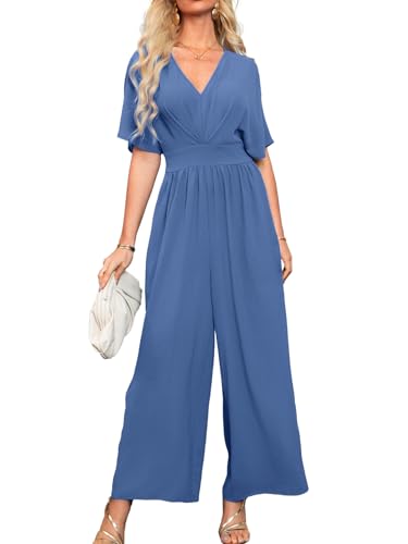 Simplee Womens Formal Jumpsuits Dressy Short Sleeve Jumpsuits for Women