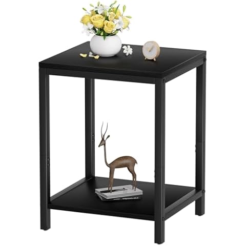 SAYGOER Black 2 Tier Side Table with Storage Cover
